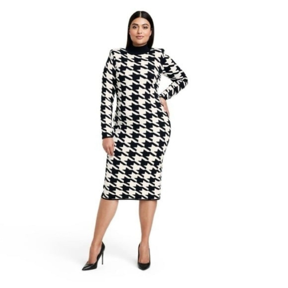 Sergio Hudson x Target Houndstooth Strong Shoulder Sweater Midi Dress (XXS) NWT